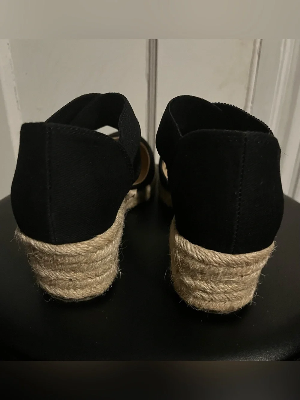 New Life Stride Black Espadrille Wedge Sandals